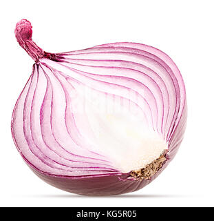 Red onion cut in half isolated on white background Clipping Path Stock Photo