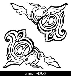 Dragon. Traditional Vector illustration for coloring book. Ethnic tattoo style Stock Vector
