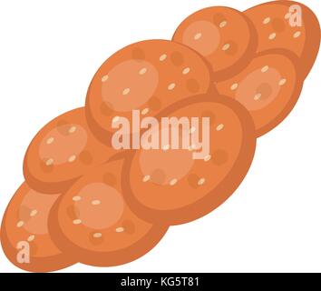Jewish Challah bread roll icon, flat style. Eating for Shabbat. Isolated on white background. Vector illustration Stock Vector