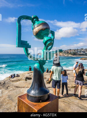 Sculpture by the sea 2017, annual exhibition on the coastal walk between Bondi and Tamara Beach, Sydney, New South Wales, Australia. Bronce and brass  Stock Photo