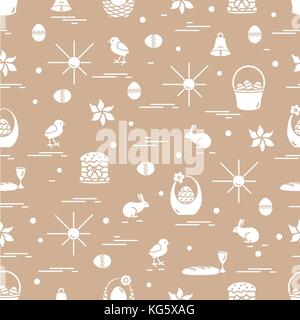 Cute seamless pattern with different symbols for Easter. Design for banner, poster or print. Stock Vector