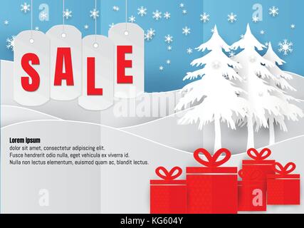 Sale poster or flyer design in paper art style with snowflake in Christmas season. vector Illustration Stock Vector