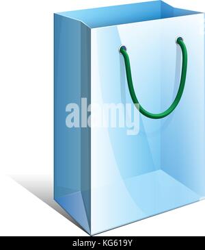 Blue Paper Bag with rope handles for Gifts. Vector illustration Stock Vector