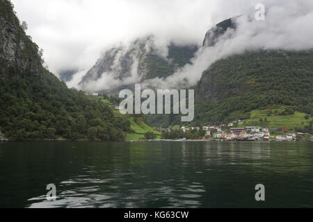 The Unesco Naeroyfjord and the picturesque Aurlandsfjord seen from the water Stock Photo
