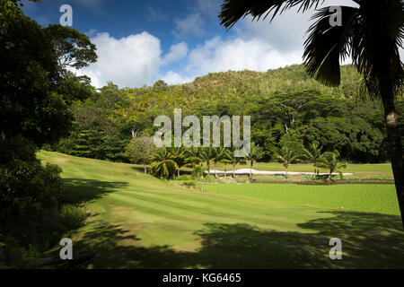 The Seychelles, Praslin, Anse Kerlan, Constance Lemuria Resort, golf course Stock Photo