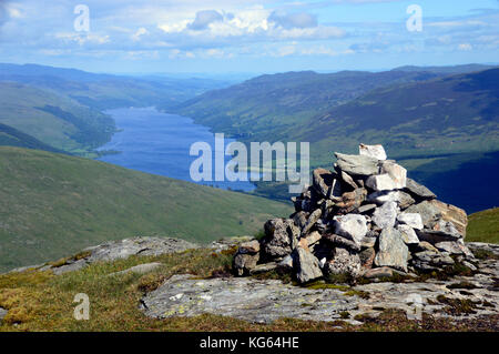 Loch Earn from the Pile of Stones on the Summit of the Scottish Mountain Corbett Meall an t-Seallaidh, Scottish Highlands, UK. Stock Photo