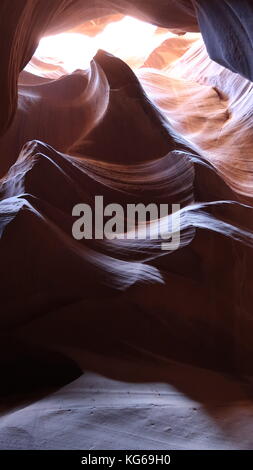 Antelope Canyon in Page (Arizona, USA). In the photo you can contemplate how the water has created waves through the canyon with the help of the sand. Stock Photo