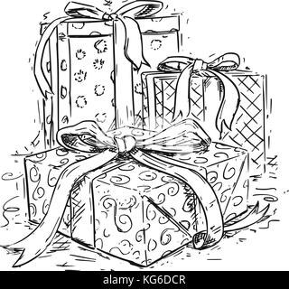 Christmas gifts set. Black and white drawing of different holiday boxes.  Vector illustration. 14864439 Vector Art at Vecteezy