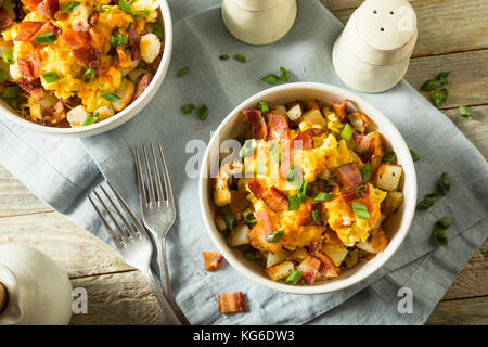 Homemade Egg and Potato Breakfast Bowl with Bacon Stock Photo