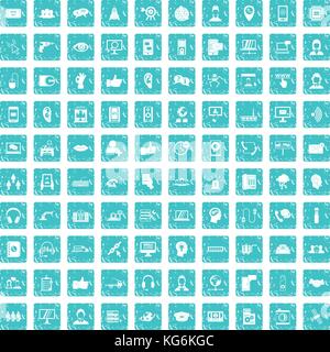 100 call center icons set grunge blue Stock Vector