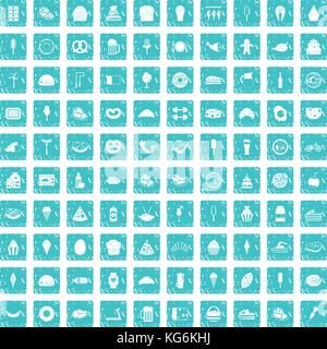 100 calories icons set grunge blue Stock Vector
