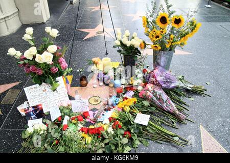 Tributes are laid by fans on musician Tom Petty's star on The Hollywood Walk of Fame, following his death at the age of 66.  Featuring: Tom Petty star Where: Hollywood, California, United States When: 03 Oct 2017 Credit: WENN.com Stock Photo