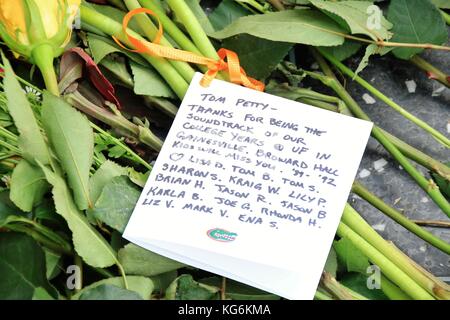 Tributes are laid by fans on musician Tom Petty's star on The Hollywood Walk of Fame, following his death at the age of 66.  Featuring: Tom Petty star Where: Hollywood, California, United States When: 03 Oct 2017 Credit: WENN.com Stock Photo