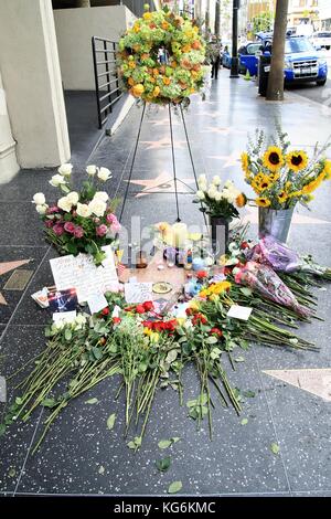 Tributes are laid by fans on musician Tom Petty's star on The Hollywood Walk of Fame, following his death at the age of 66.  Featuring: Tom Petty star Where: Hollywood, California, United States When: 03 Oct 2017 Credit: WENN.com Stock Photo