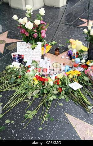 Tributes are laid by fans on musician Tom Petty's star on The Hollywood Walk of Fame, following his death at the age of 66.  Featuring: Tom Petty star Where: Hollywood, California, United States When: 03 Oct 2017 Credit: WENN.com Stock Photo