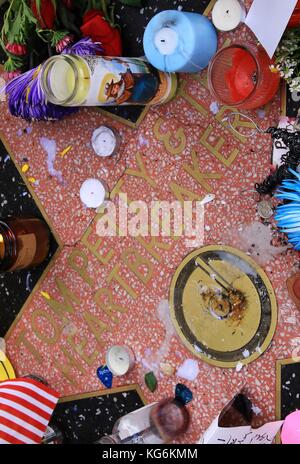 Tributes are laid by fans on musician Tom Petty's star on The Hollywood Walk of Fame, following his death at the age of 66.  Featuring: Tom Petty star Where: Hollywood, California, United States When: 03 Oct 2017 Credit: WENN.com Stock Photo