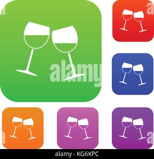 Two wine glasses set color collection Stock Vector
