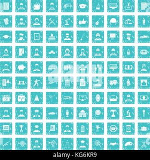 100 career icons set grunge blue Stock Vector