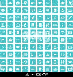 100 case icons set grunge blue Stock Vector