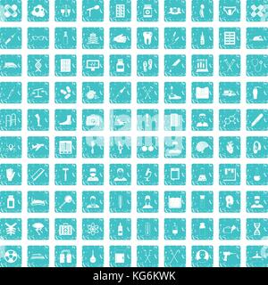 100 ambulance icons set grunge blue Stock Vector