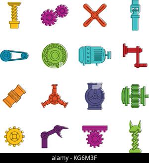 Techno mechanisms kit icons doodle set Stock Vector