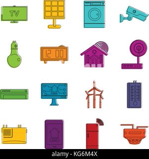 Smart home house icons doodle set Stock Vector