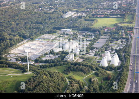 aerial view of the wastewater treatment plant Gut Großlappen, Freimann  district, Munich, Bavaria, Germany