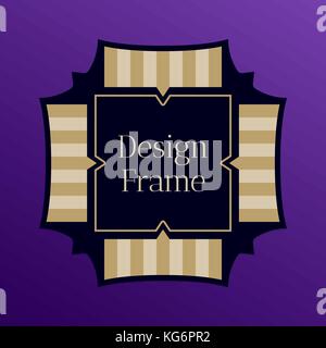 Vector Art Frame for Text, Template of Design Frame in Dark-blue and Golden Color on the Purple Background. Mock-up Element for Design Poster, Banner, Stock Vector