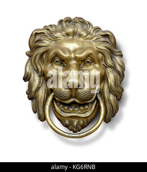 old style lion's head knocker isolated on white with clipping path Stock Photo