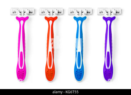 Disposable Razors - Four Colorful Disposable Razors Isolated on a White Background Stock Photo