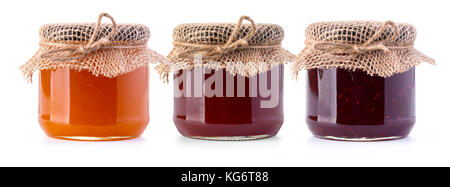 Jam jar bottles isolated on white background Stock Photo