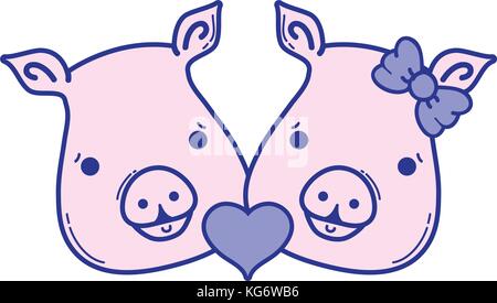 cute pig couple animal lover vector illustration Stock Vector