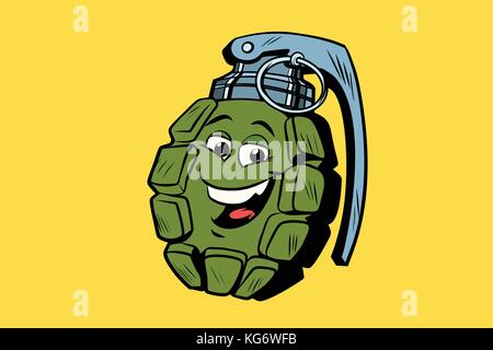 grenade cute smiley face character. Comic book cartoon pop art illustration retro vector Stock Vector