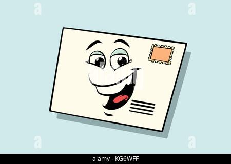 letter mail envelope cute smiley face character. Comic book cartoon pop art illustration retro vector Stock Vector