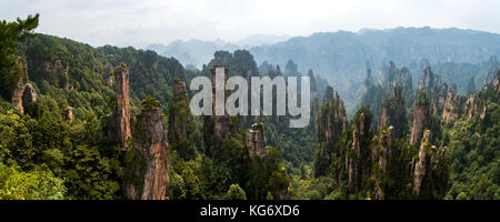 Panorama view of Rock Formations and landscape in Zhangjiajie National Forest Park in Hunan Province, China Stock Photo