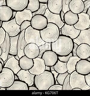 Tree rings saw cut tree trunk background. Seamless wallpaper. Vector Stock Vector