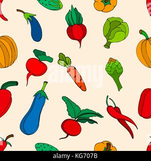 Seamless background of vegetables and spices, vector hand-drawn illustration Stock Vector
