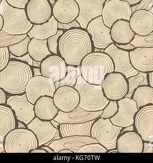 Tree rings saw cut tree trunk background. Seamless wallpaper. Vector Stock Vector