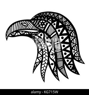 Zentangle stylized head of eagle. Hand Drawn doodle vector illustration isolated on white background. Sketch for tattoo or indian makhenda design. Can Stock Vector