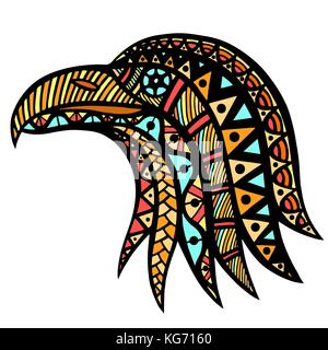 Zentangle stylized head of eagle. Hand Drawn doodle vector illustration isolated on white background. Sketch for tattoo or indian makhenda design. Can Stock Vector