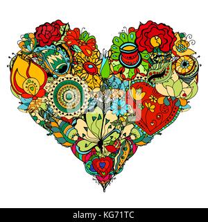 Hand drawn Heart of flower doodle background. Vector illustration Stock Vector
