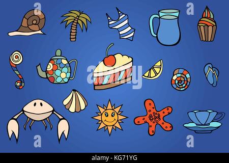Summer hand doodles elements. Vector illustration image Stock Vector