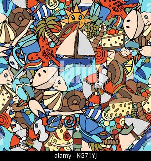 Seamless of Summer hand doodles elements Pattern. Vector illustration Stock Vector