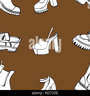 Vector seamless pattern with shoes of sketches by hand with the image of different shoes on a background Stock Vector