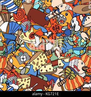 Seamless of Summer hand doodles elements Pattern. Vector illustration Stock Vector