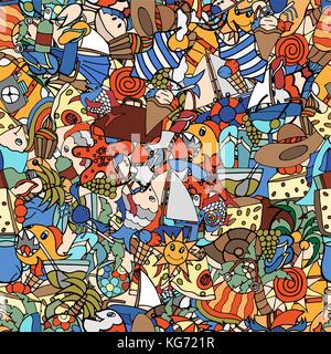 Seamless of Summer hand doodles elements Pattern. Vector illustration Stock Vector