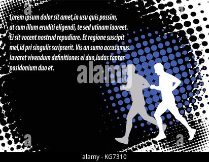 runners on the abstract halftone background - vector Stock Vector