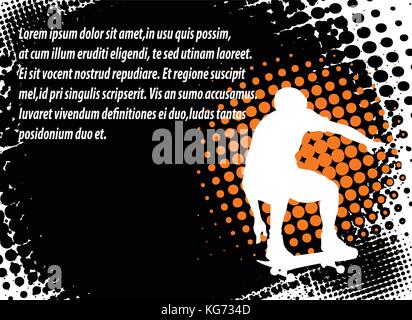 skateboarder on the abstract halftone background - vector Stock Vector