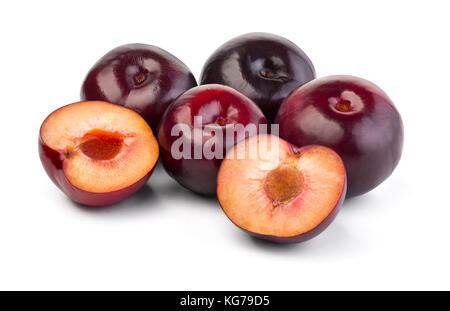 plums isolated on white background with clipping path Stock Photo