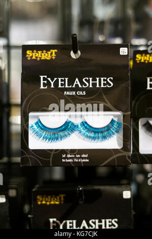 False eyelashes for sale at Spirit, a Halloween pop up shop on Eighth Street in Greenwich Village in Manhattan, new York city. Stock Photo